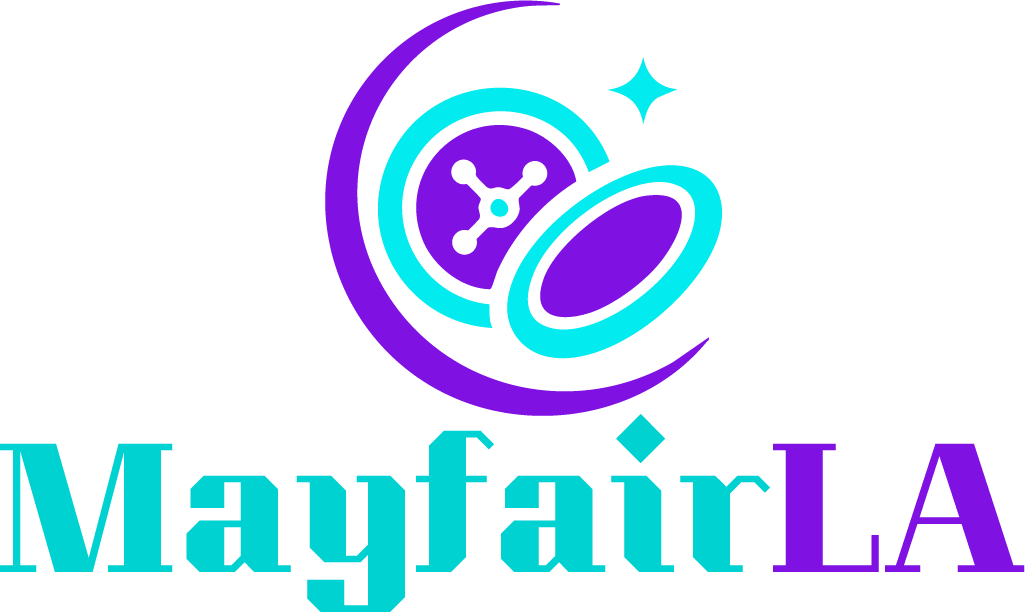 the mayfair hotel logo with white text on a black background